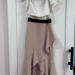 Ruffled Mauve High-Low Skirt with Black Waistband